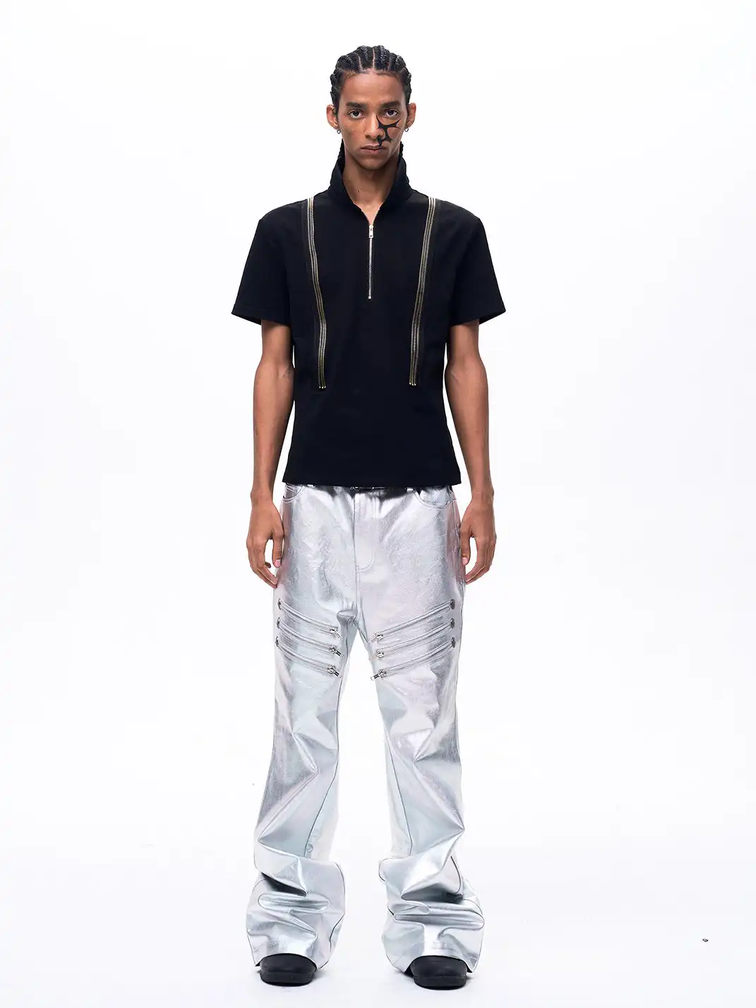 Fourth3ex | Liquid Metallic Silver Bootcut Jeans