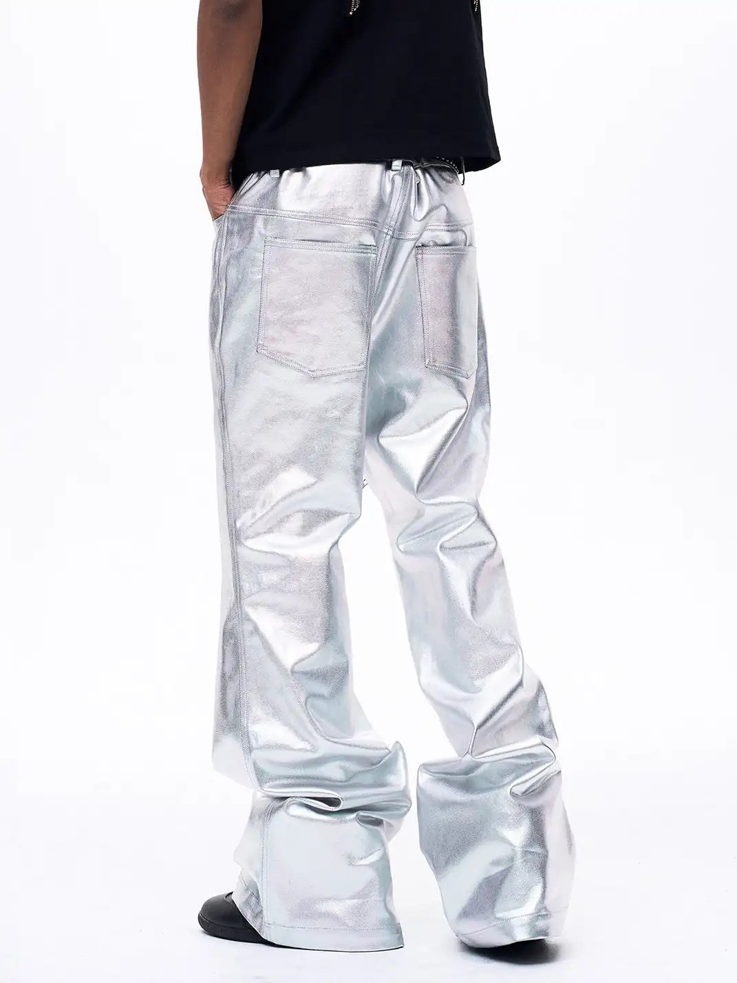 Fourth3ex | Liquid Metallic Silver Bootcut Jeans
