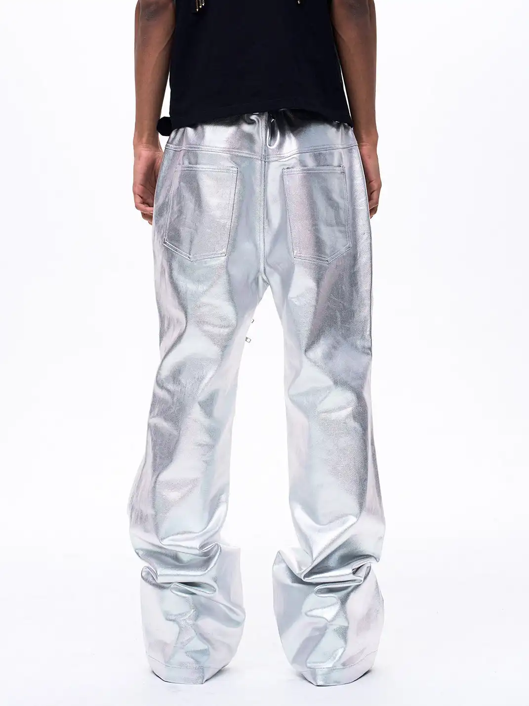 Fourth3ex | Liquid Metallic Silver Bootcut Jeans