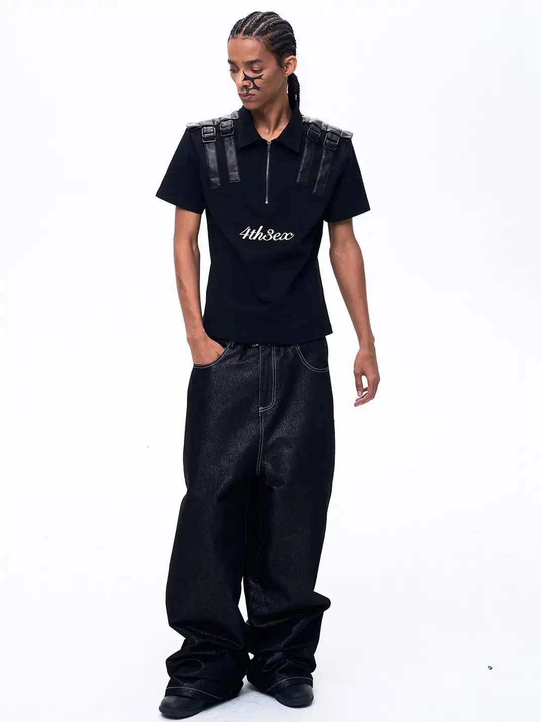 Fourth3ex | Multi-Pocket Silver Thread Raw Denim Jeans