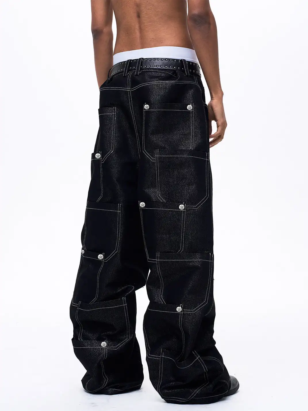 Fourth3ex | Multi-Pocket Silver Thread Raw Denim Jeans