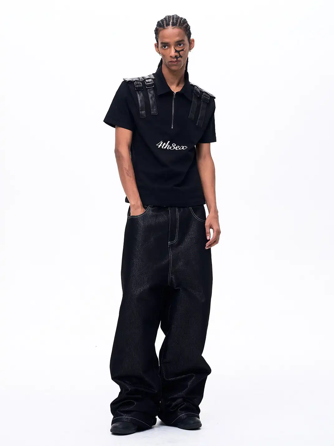 Fourth3ex | Multi-Pocket Silver Thread Raw Denim Jeans