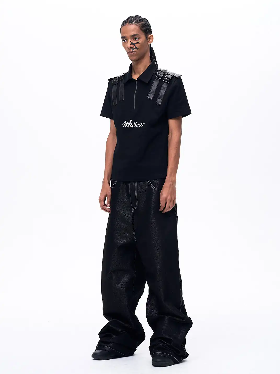 Fourth3ex | Multi-Pocket Silver Thread Raw Denim Jeans