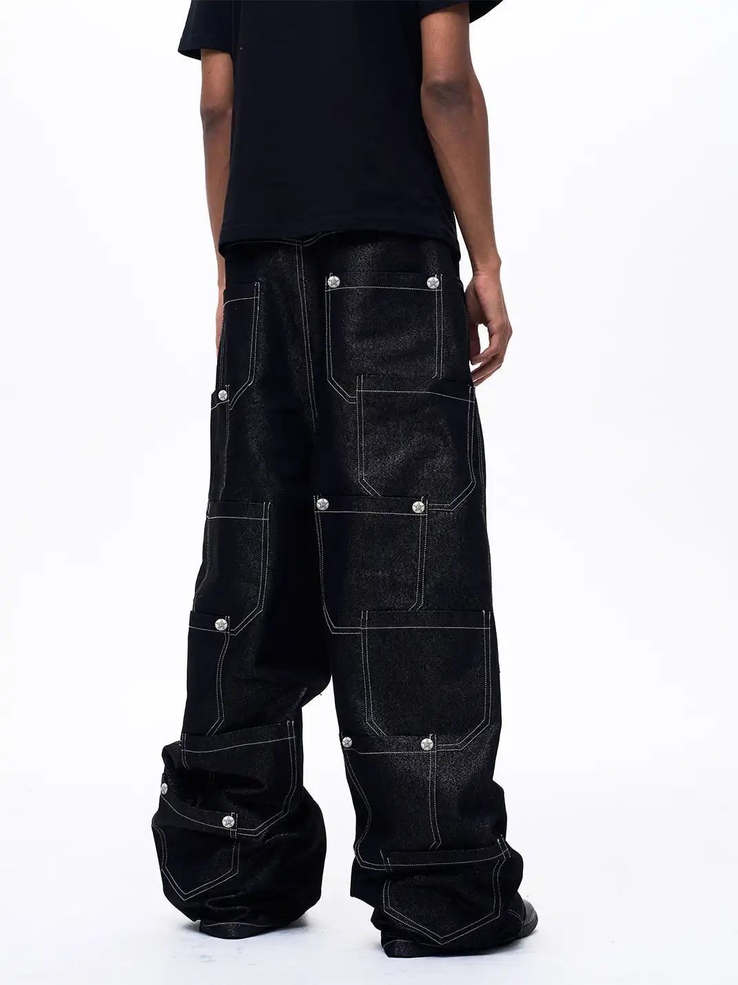 Fourth3ex | Multi-Pocket Silver Thread Raw Denim Jeans