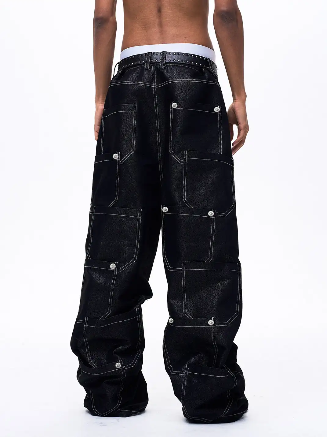 Fourth3ex | Multi-Pocket Silver Thread Raw Denim Jeans