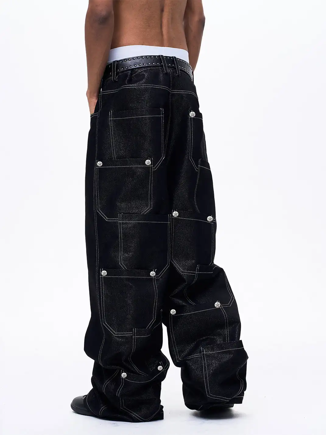 Fourth3ex | Multi-Pocket Silver Thread Raw Denim Jeans