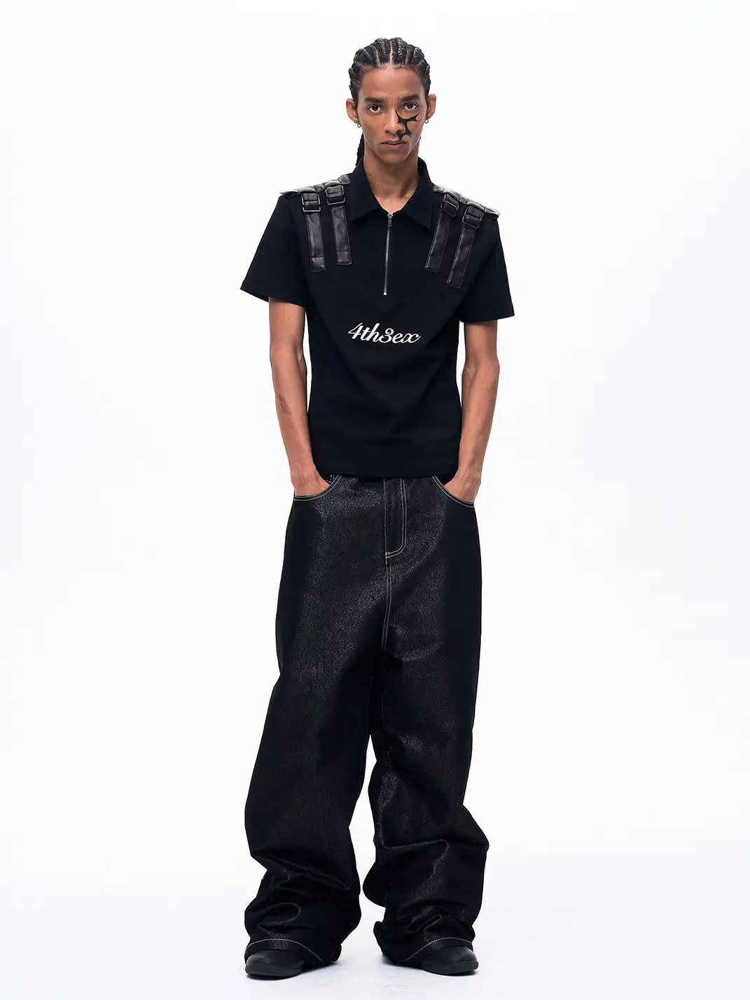 Fourth3ex | Multi-Pocket Silver Thread Raw Denim Jeans