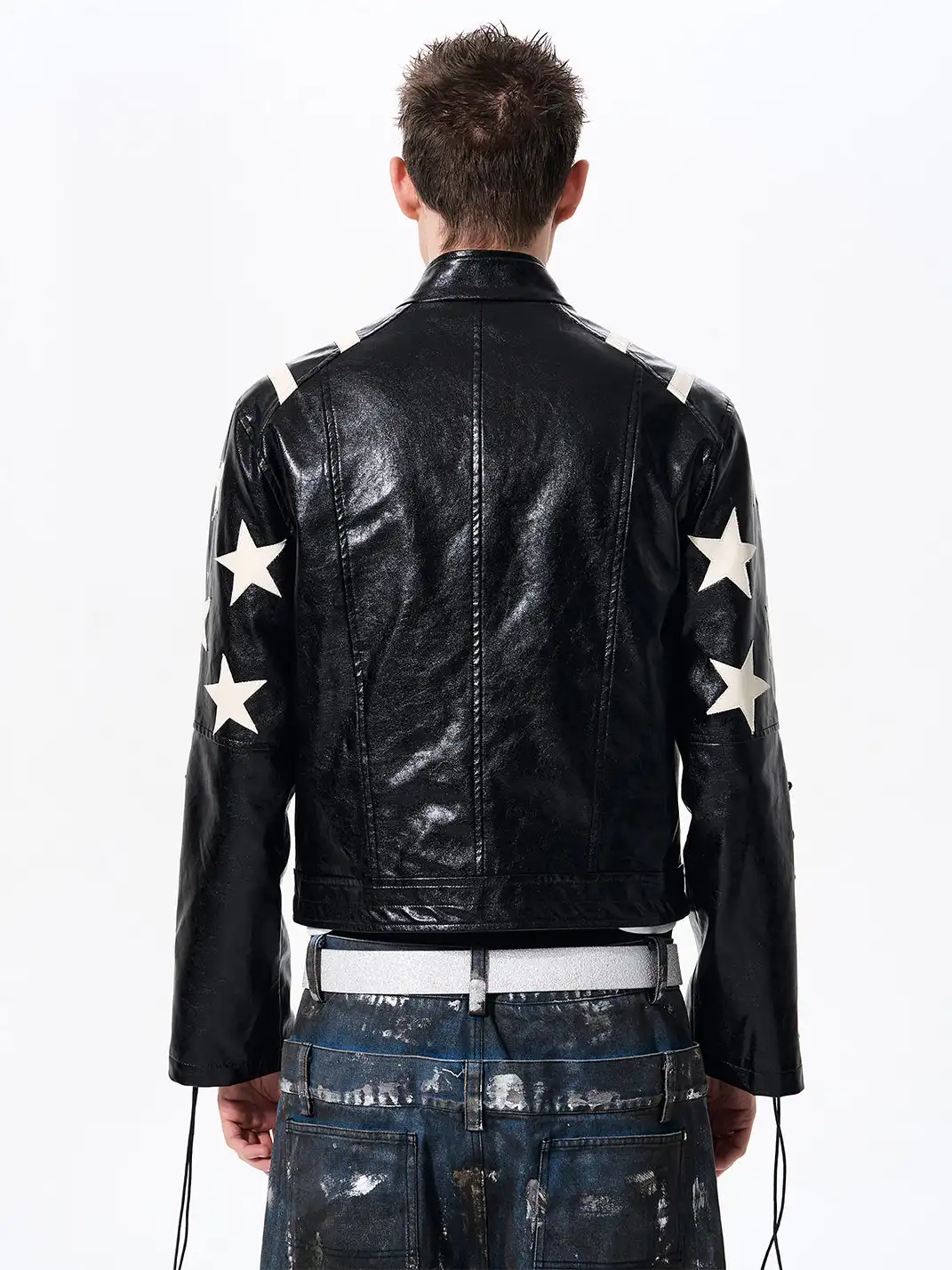 Fourth3ex | Star Print Cropped Faux Leather Jacket