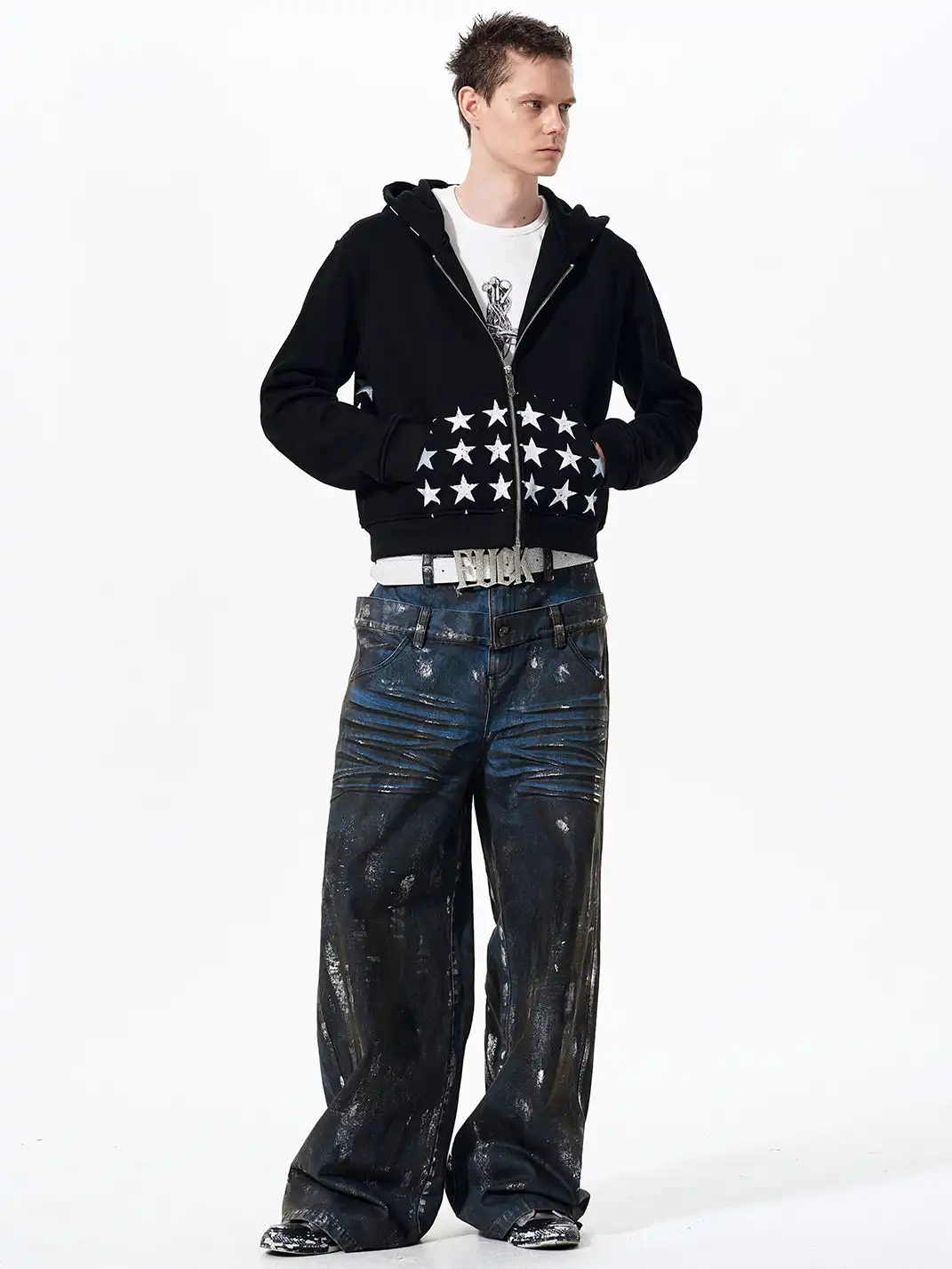 Fourth3ex | Star Print Hooded Sweatshirt Jacket