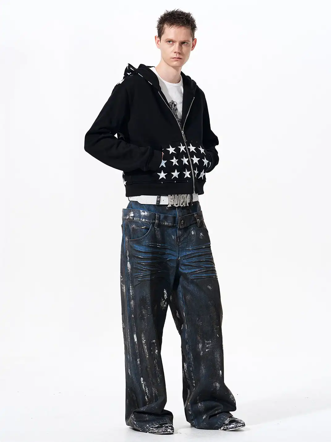 Fourth3ex | Star Print Hooded Sweatshirt Jacket