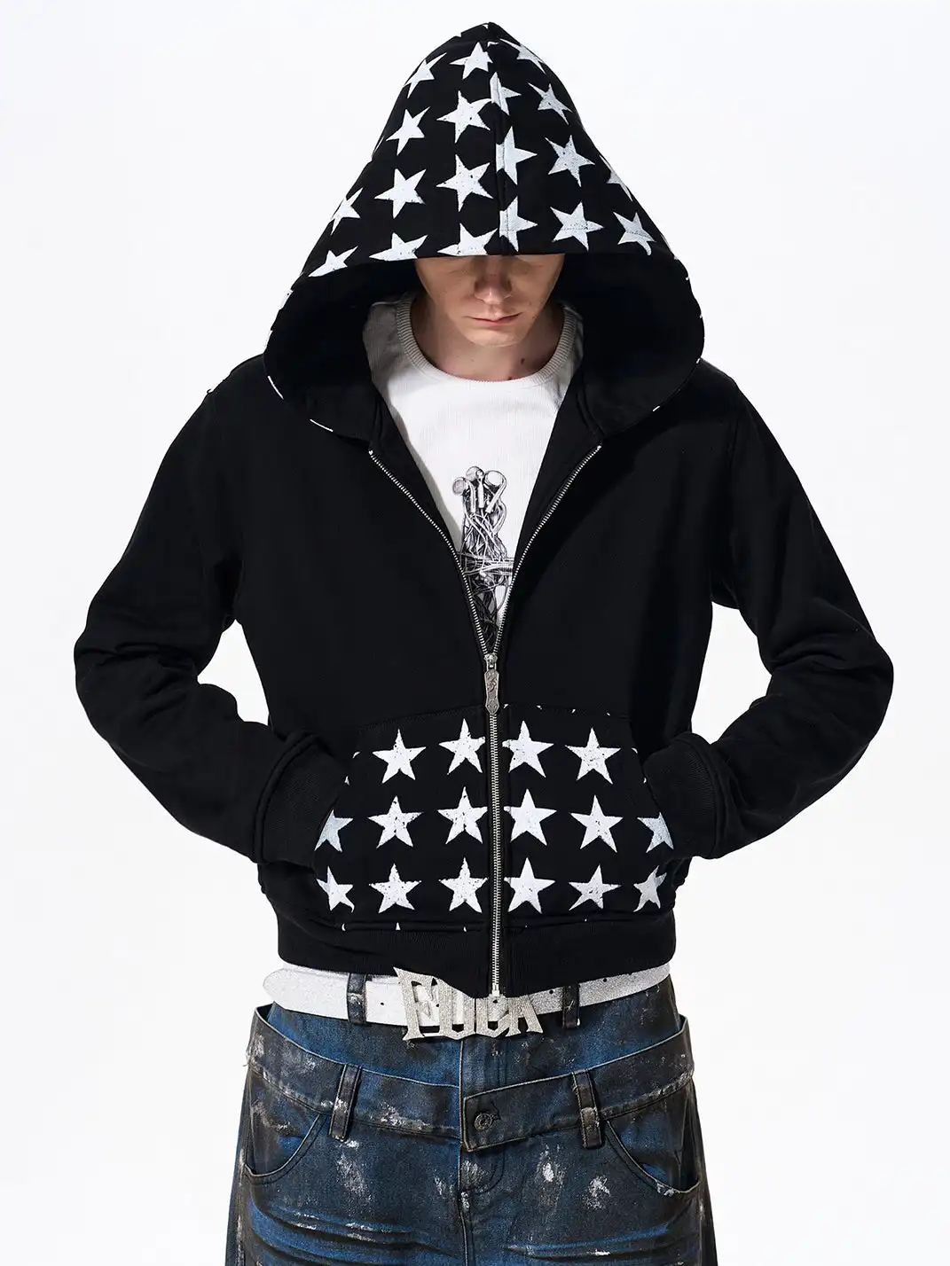Fourth3ex | Star Print Hooded Sweatshirt Jacket