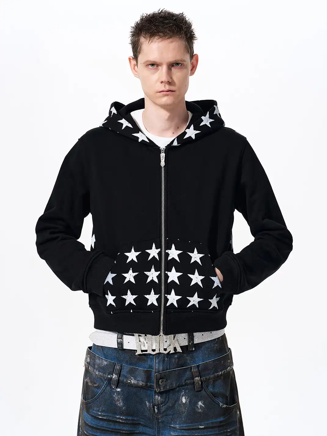 Fourth3ex | Star Print Hooded Sweatshirt Jacket