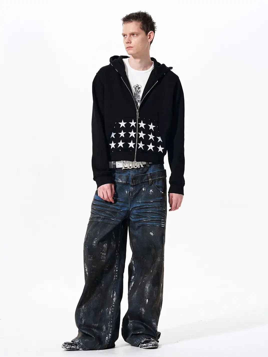Fourth3ex | Star Print Hooded Sweatshirt Jacket
