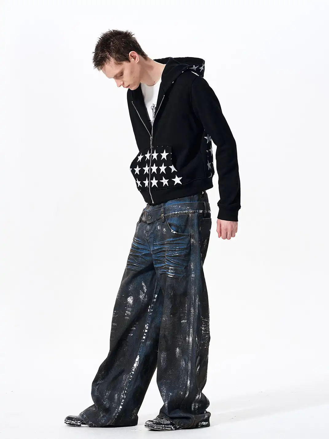 Fourth3ex | Star Print Hooded Sweatshirt Jacket