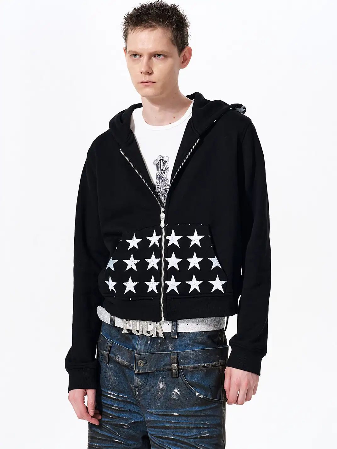 Fourth3ex | Star Print Hooded Sweatshirt Jacket