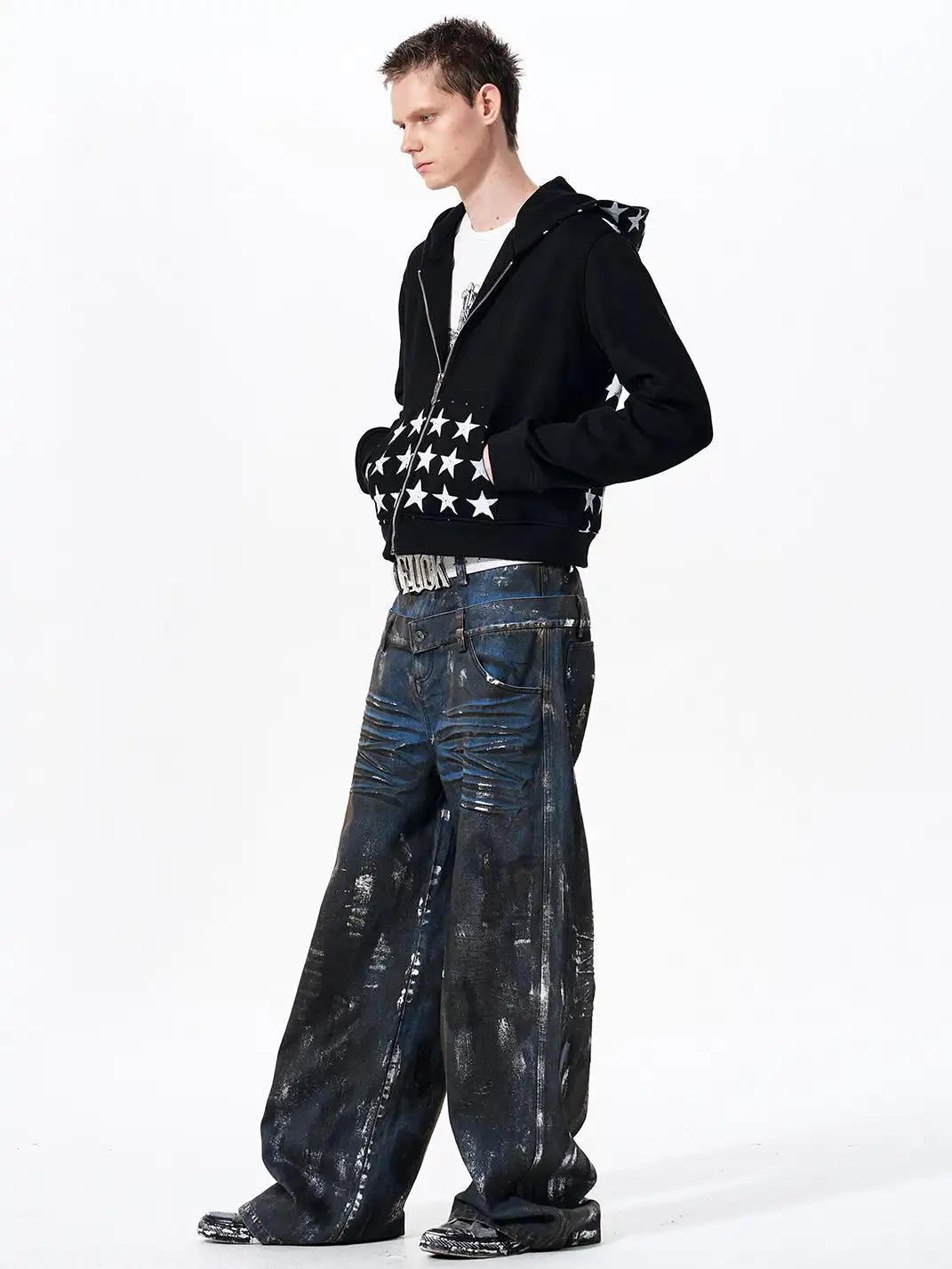 Fourth3ex | Star Print Hooded Sweatshirt Jacket