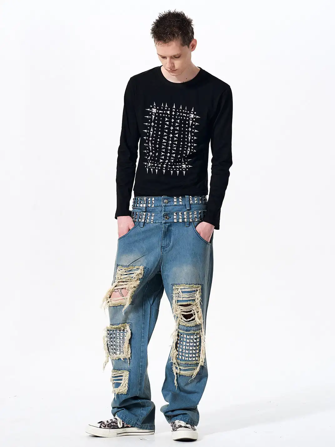 Fourth3ex | Studded Print Long Sleeve T-shirt