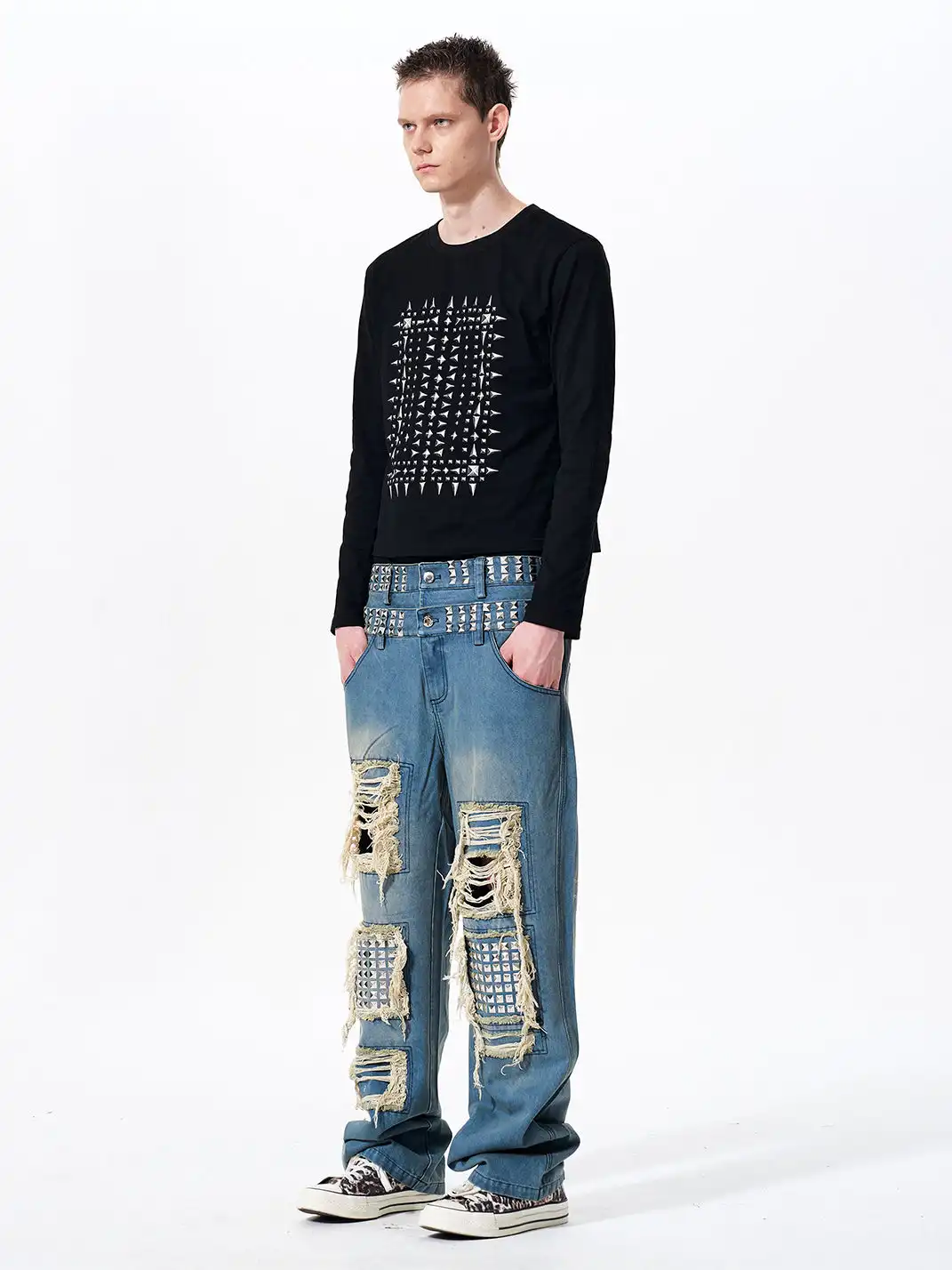 Fourth3ex | Studded Print Long Sleeve T-shirt
