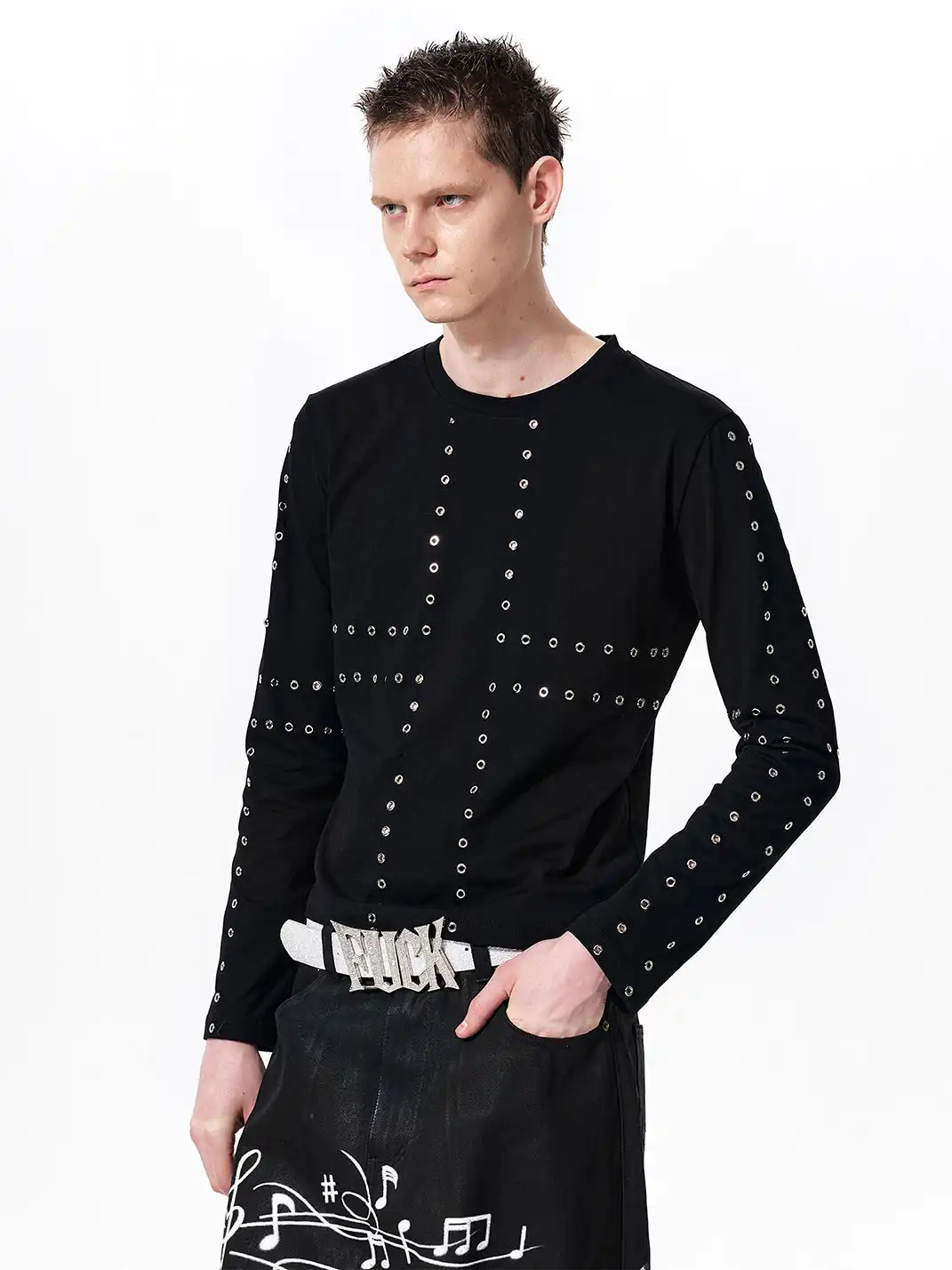Fourth3ex | Cross Grommet Long Sleeve T-shirt