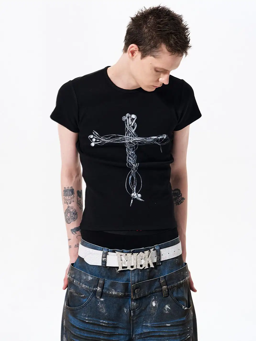 Fourth3ex | Headphone Cross Print Short Sleeve T-shirt