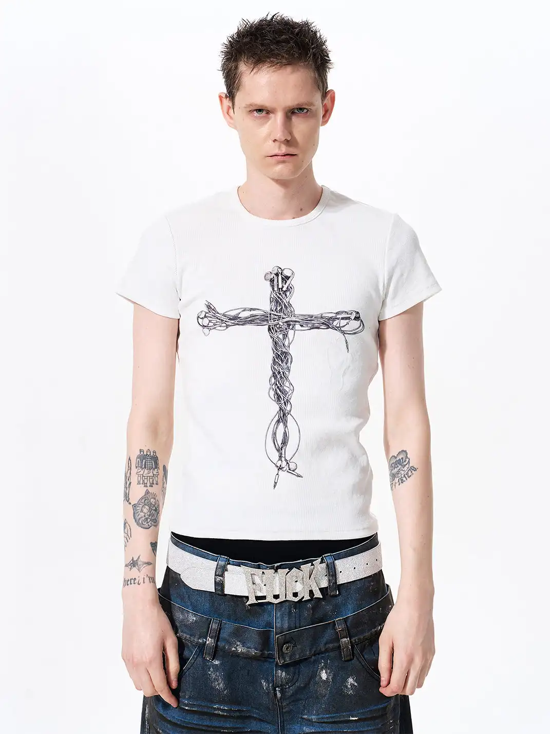 Fourth3ex | Headphone Cross Print Short Sleeve T-shirt
