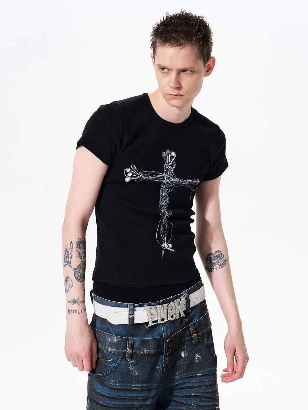 Fourth3ex | Headphone Cross Print Short Sleeve T-shirt