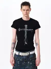 Fourth3ex | Headphone Cross Print Short Sleeve T-shirt