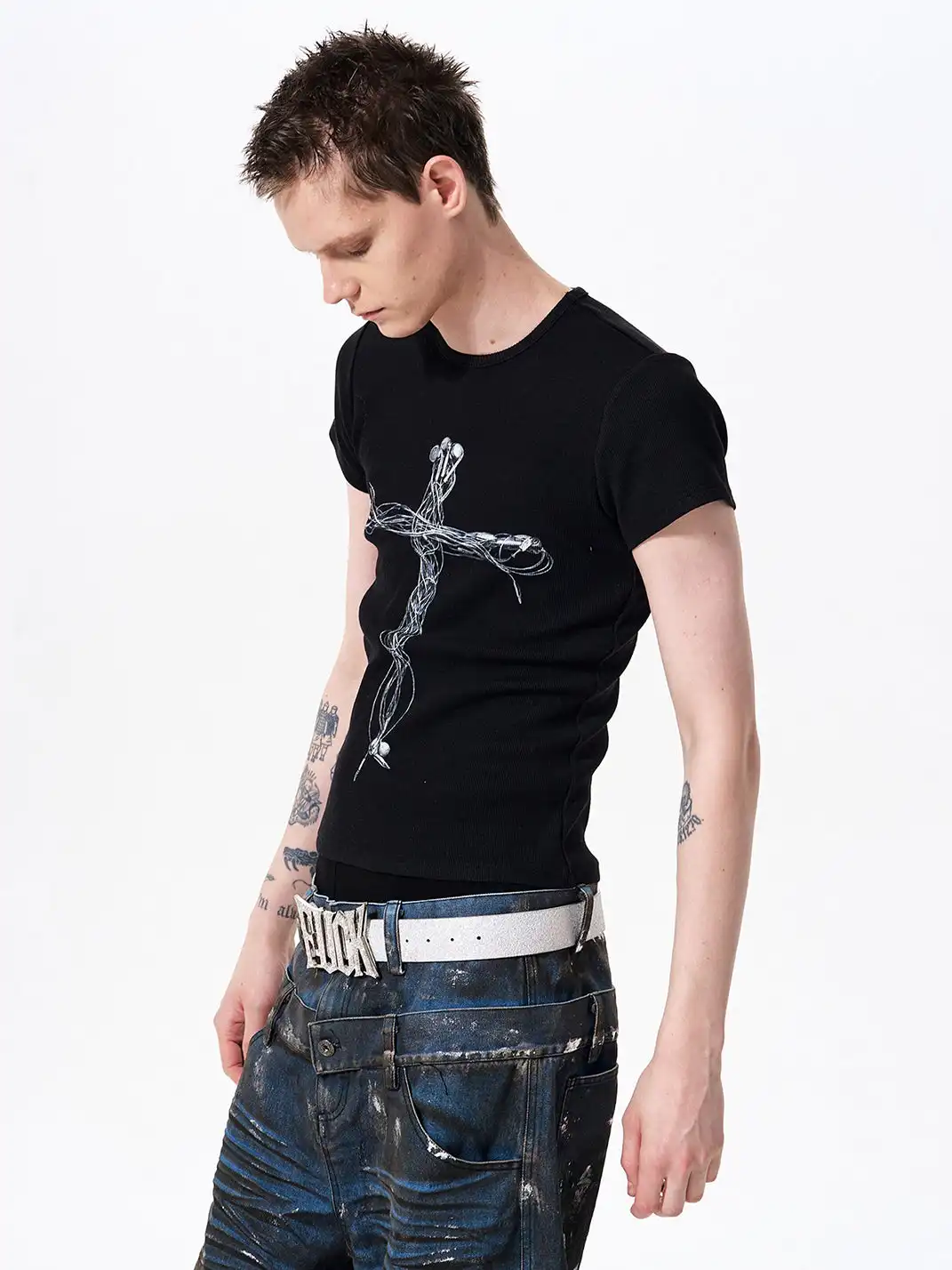 Fourth3ex | Headphone Cross Print Short Sleeve T-shirt