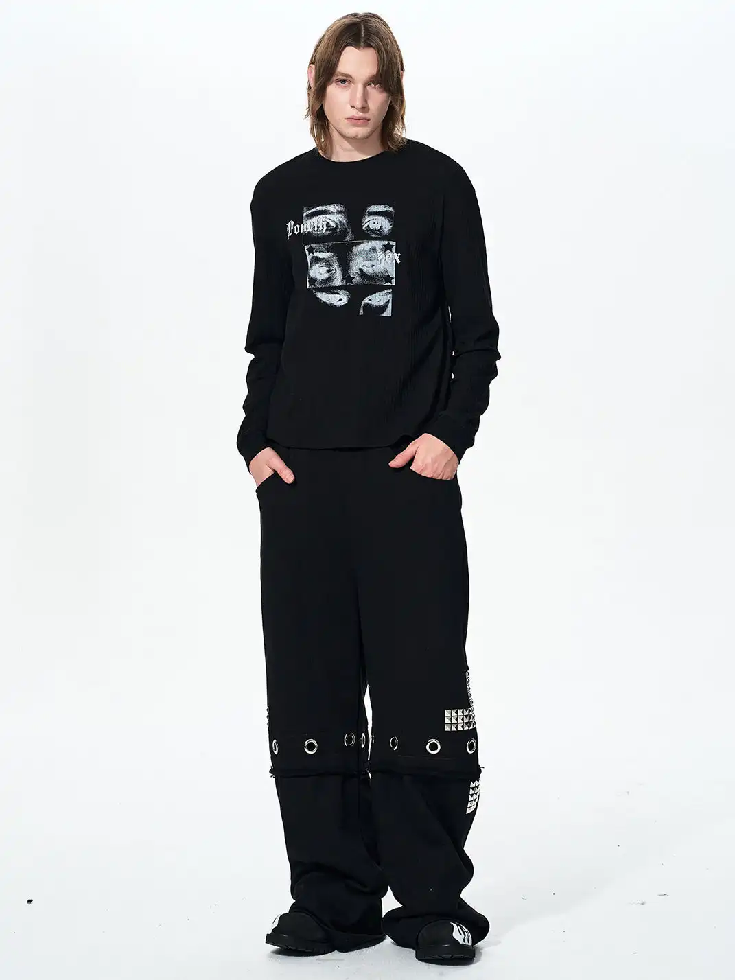 Fourth3ex | Cross Studded Double-Layer Sweatpants