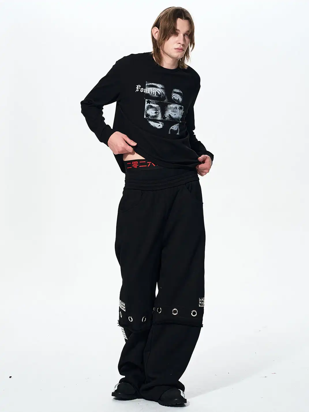 Fourth3ex | Cross Studded Double-Layer Sweatpants