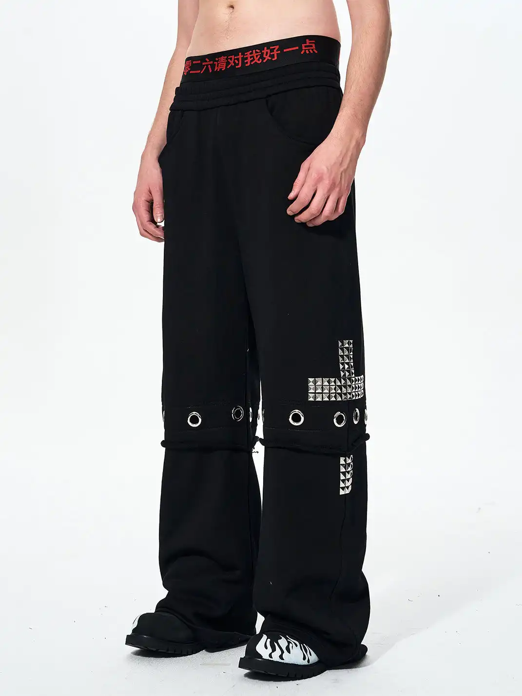 Fourth3ex | Cross Studded Double-Layer Sweatpants