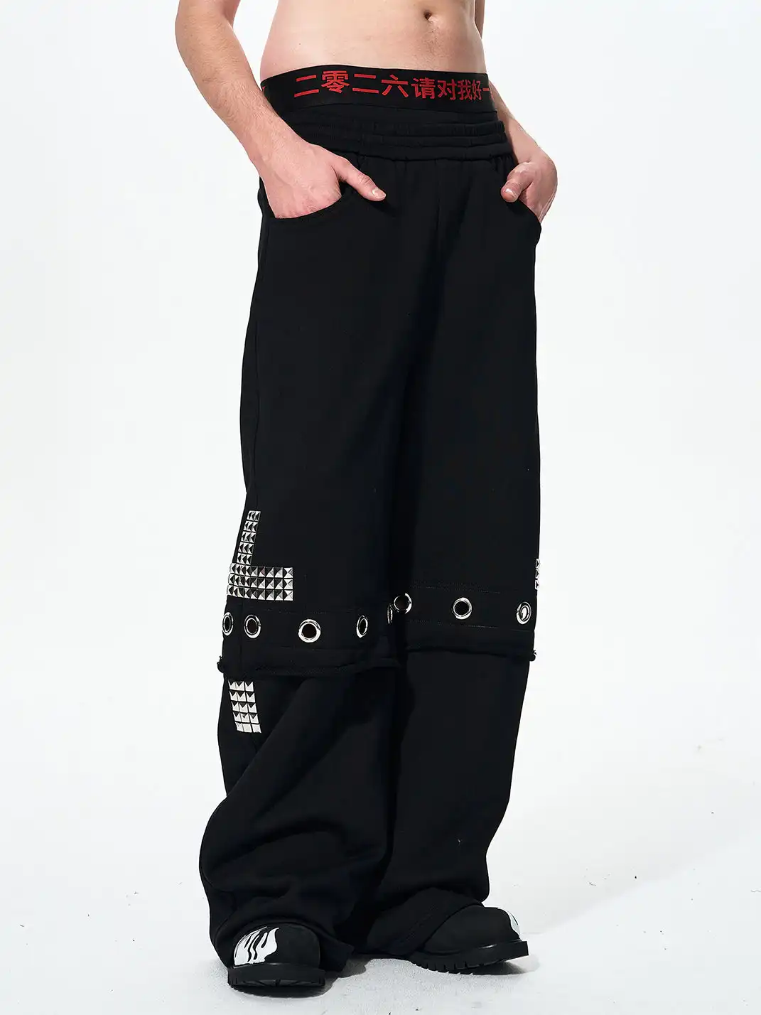 Fourth3ex | Cross Studded Double-Layer Sweatpants
