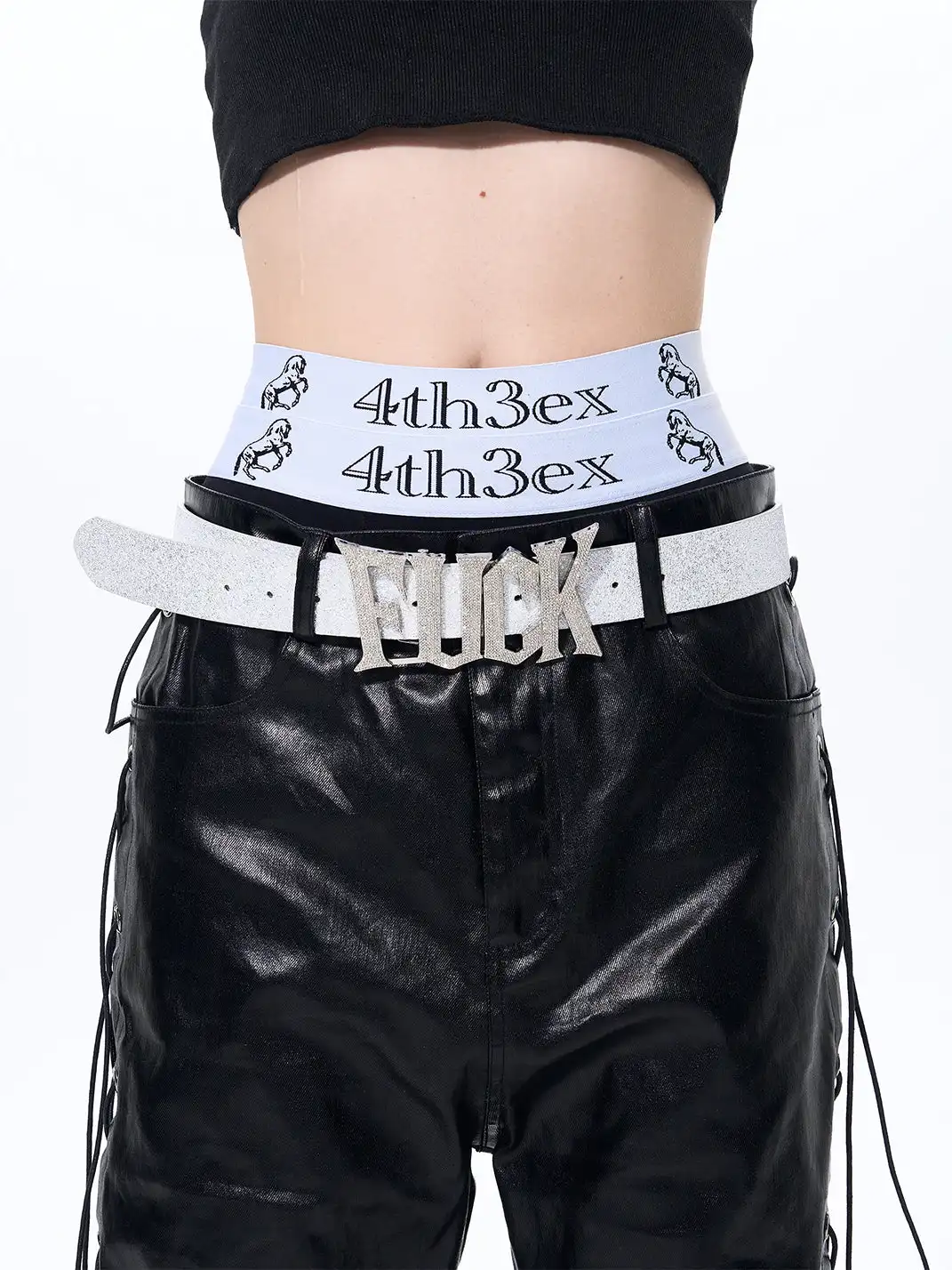 Fourth3ex | Full Rhinestone Genuine Leather Belt