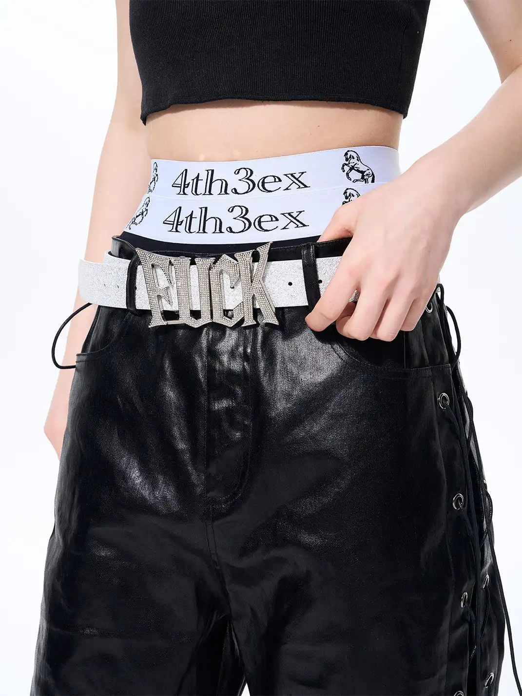 Fourth3ex | Full Rhinestone Genuine Leather Belt