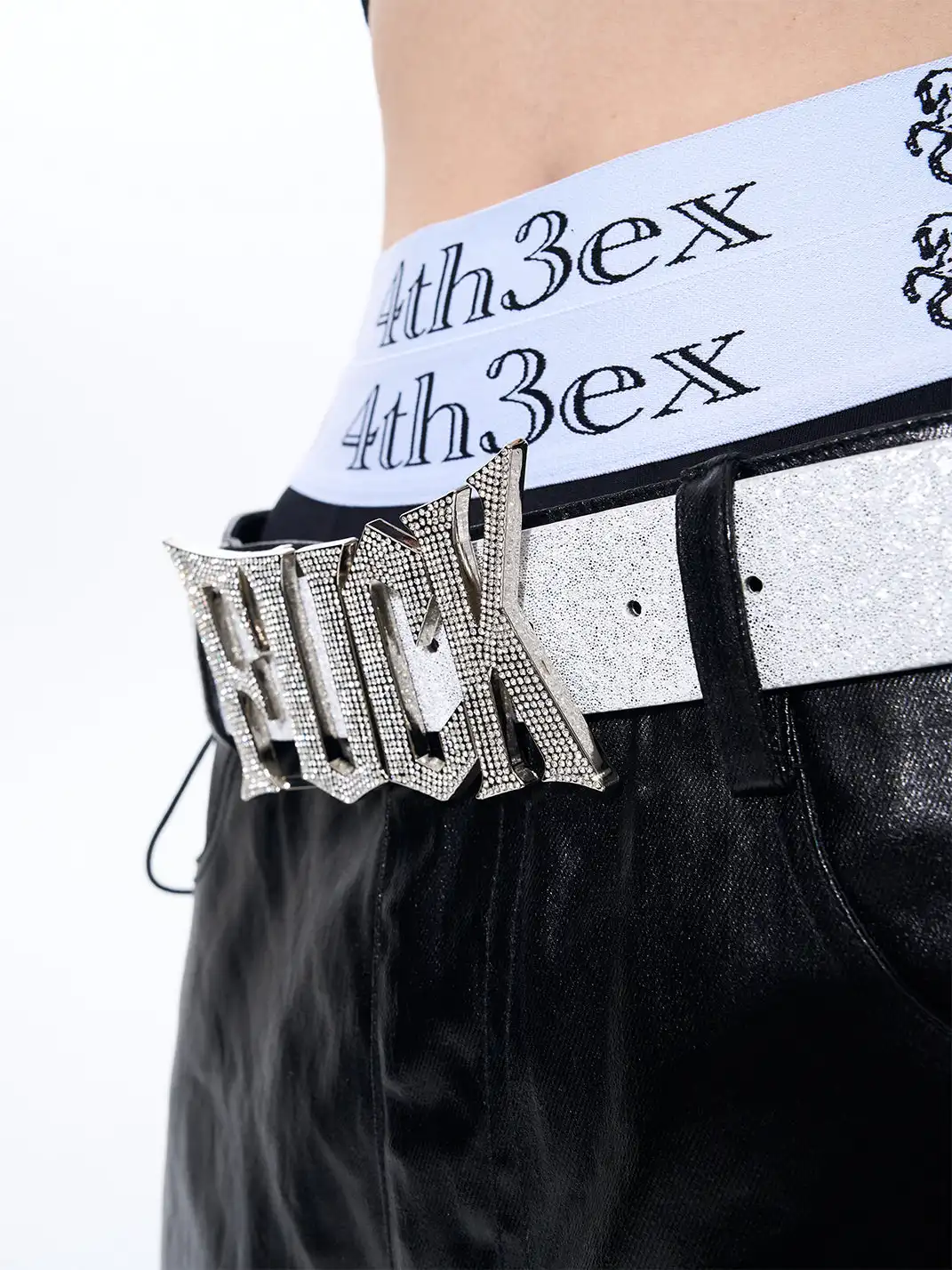 Fourth3ex | Full Rhinestone Genuine Leather Belt