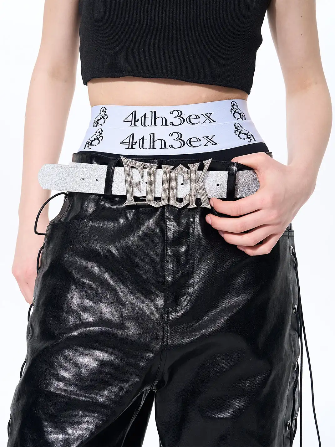 Fourth3ex | Full Rhinestone Genuine Leather Belt