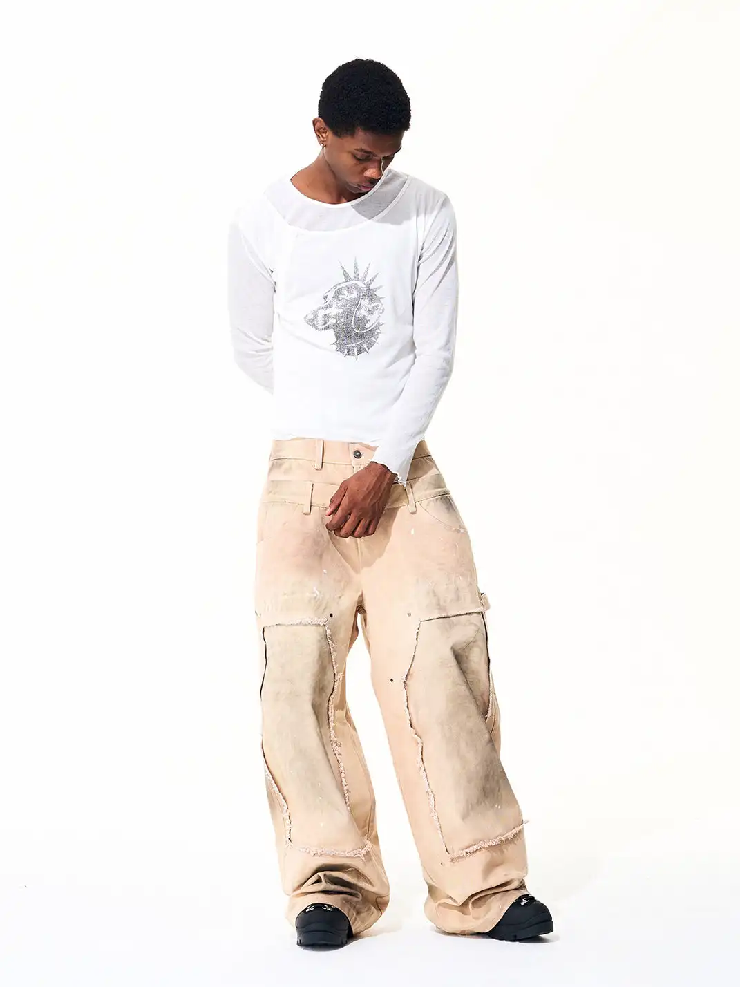 Fourth3ex | Destroyed Double Waistband Jeans