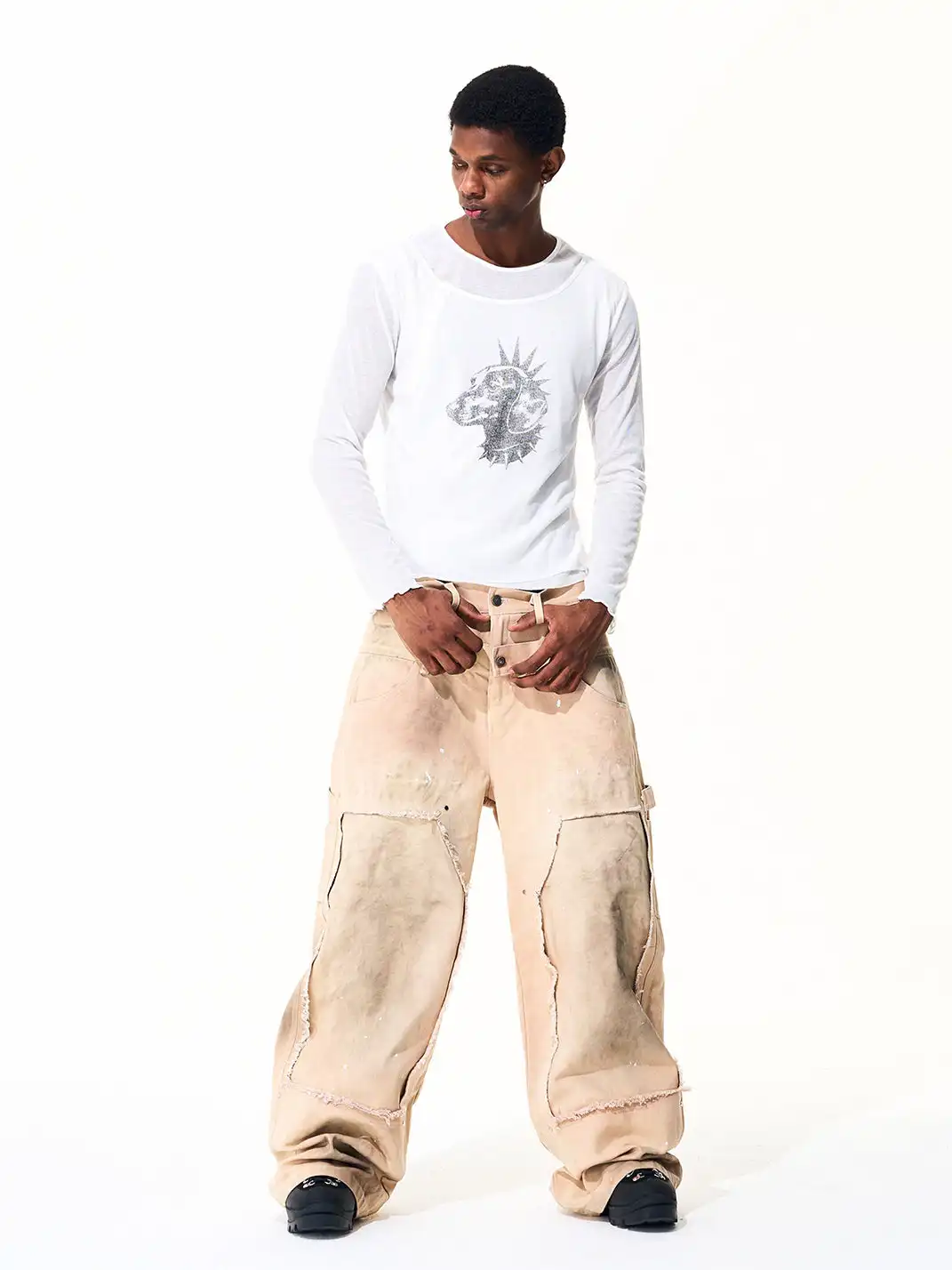 Fourth3ex | Destroyed Double Waistband Jeans