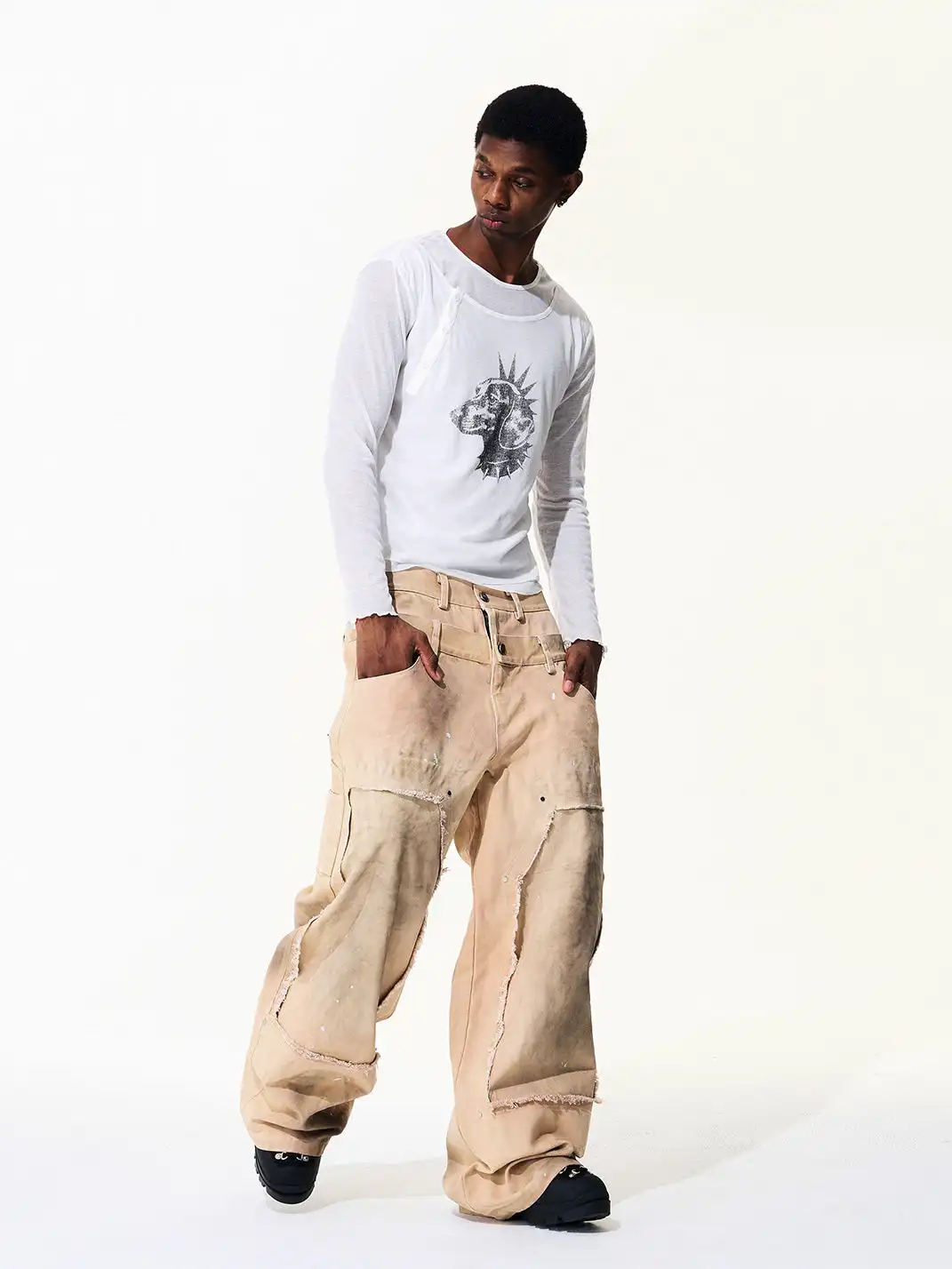 Fourth3ex | Destroyed Double Waistband Jeans