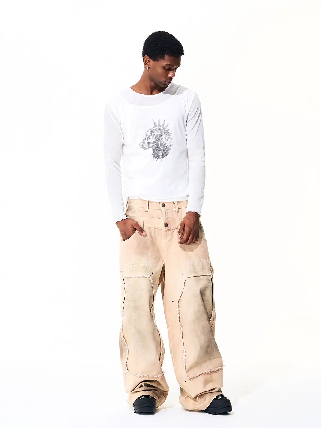 Fourth3ex | Destroyed Double Waistband Jeans