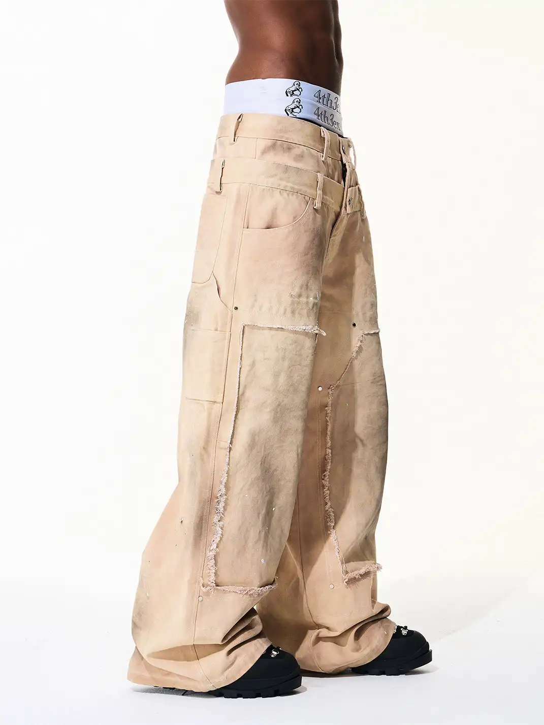 Fourth3ex | Destroyed Double Waistband Jeans