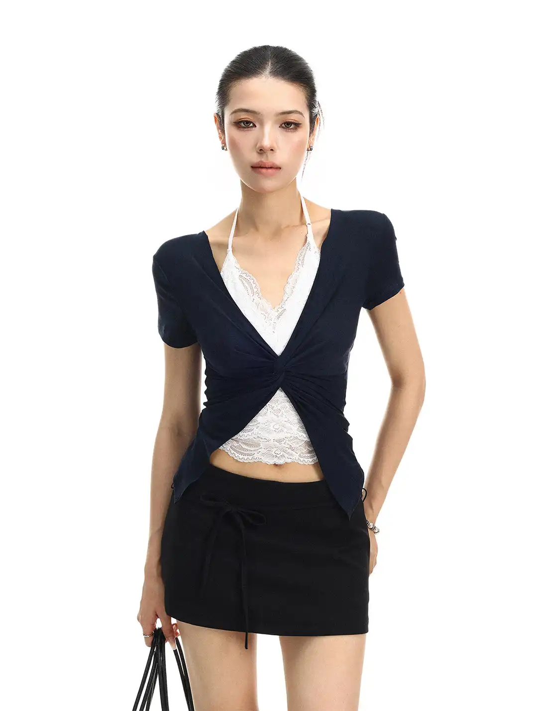 BIGGOLD | Lace V-Neck Fake Two-Piece T-Shirt