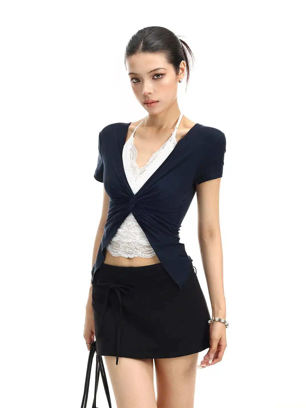 BIGGOLD | Lace V-Neck Fake Two-Piece T-Shirt