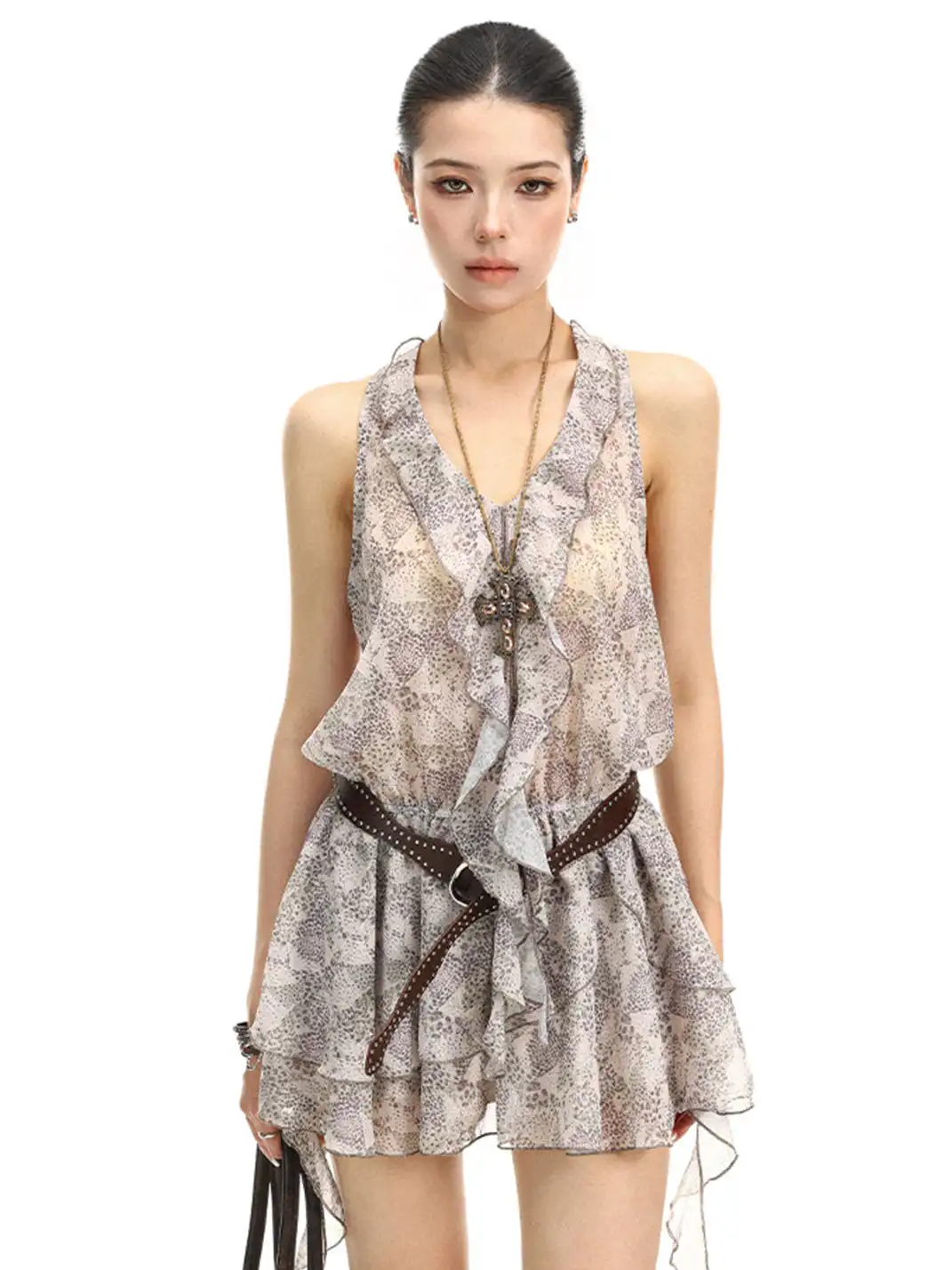 BIGGOLD | V-Neck Sleeveless Dress With Belt