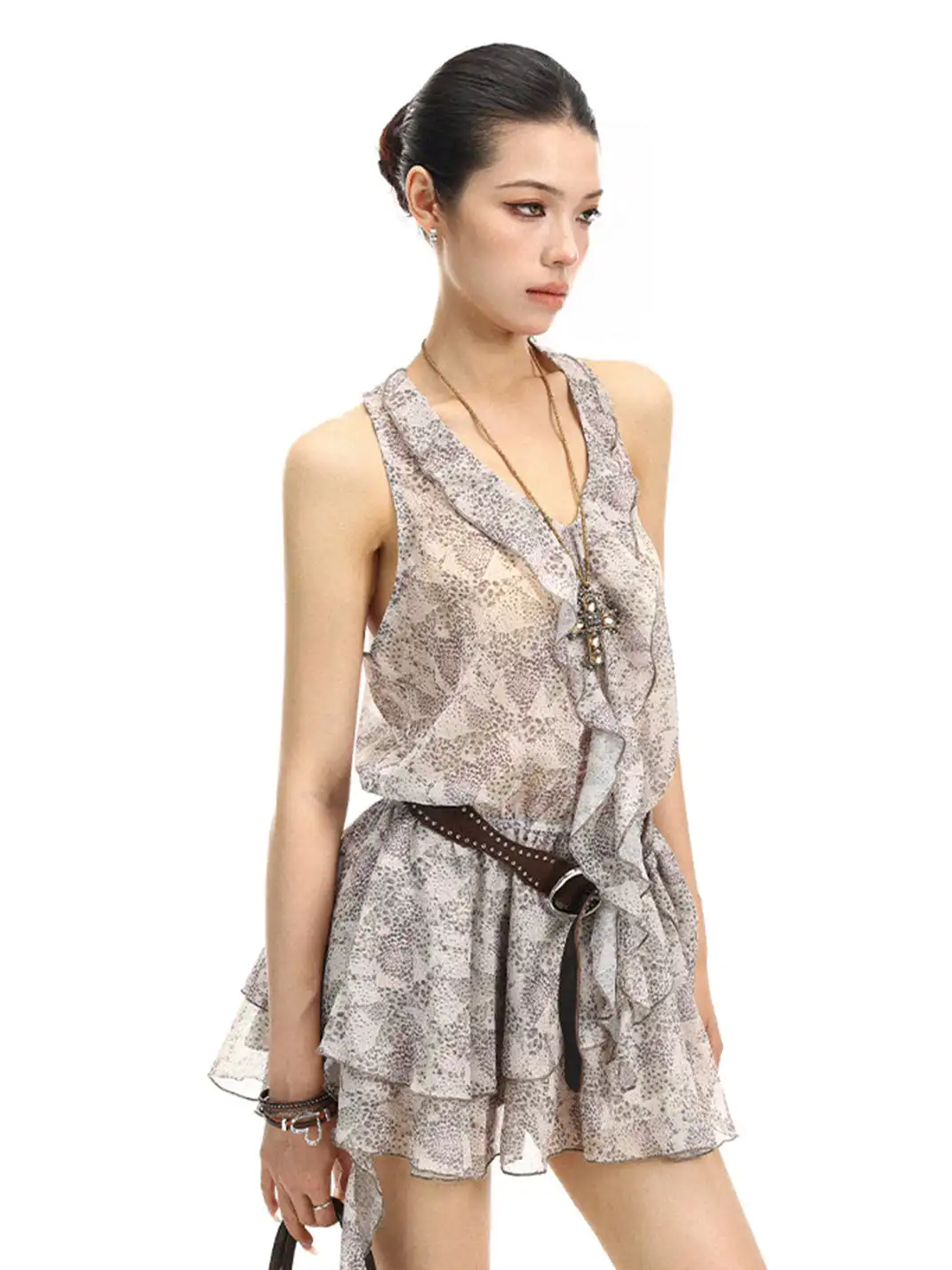 BIGGOLD | V-Neck Sleeveless Dress With Belt