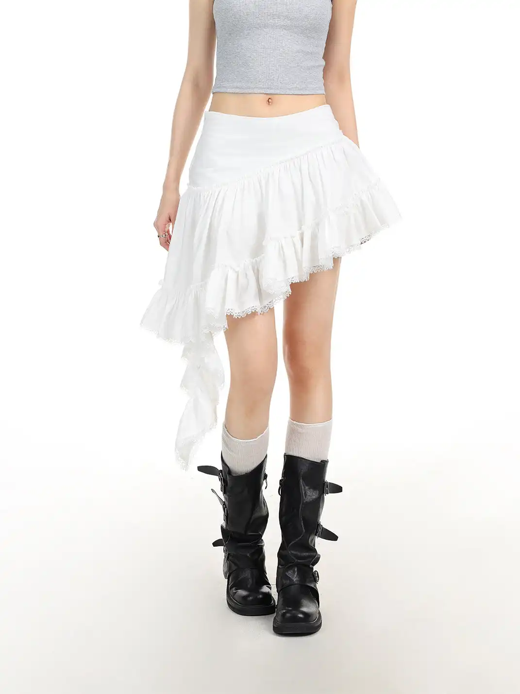 BIGGOLD | Asymmetrical Lace Trim Skirt