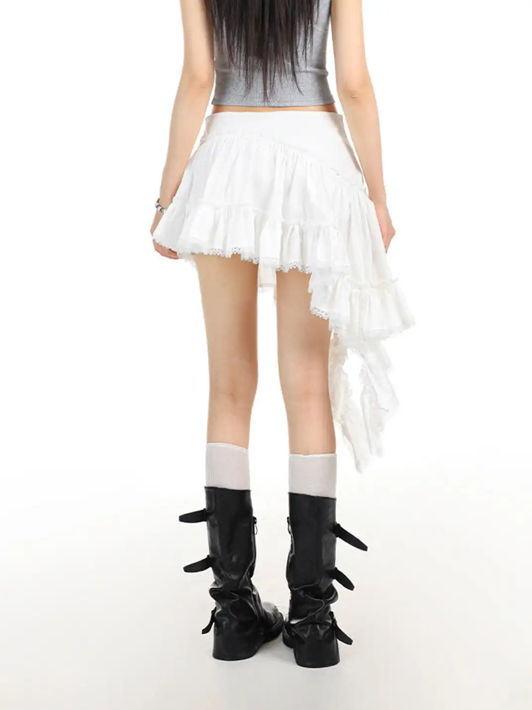 BIGGOLD | Asymmetrical Lace Trim Skirt