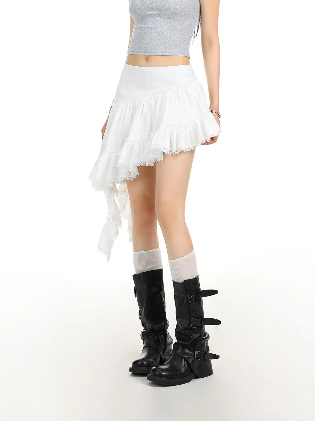 BIGGOLD | Asymmetrical Lace Trim Skirt