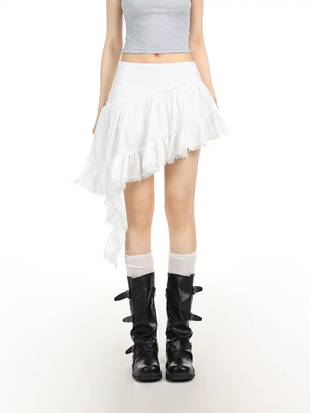 BIGGOLD | Asymmetrical Lace Trim Skirt
