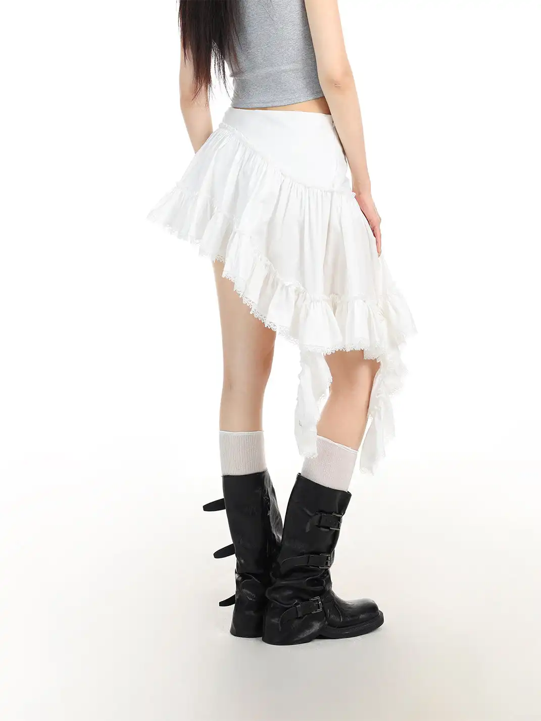 BIGGOLD | Asymmetrical Lace Trim Skirt